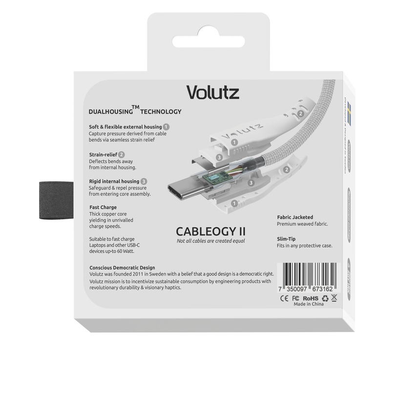Volutz Cableogy II USB C to USB C Cable, 1.5m, Ghost-white - Volutz