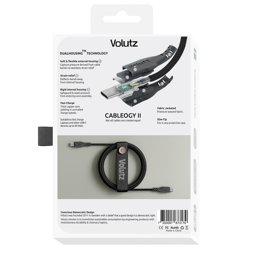 Volutz Cableogy II USB C to USB C Cable, 3m, Jet Black - Volutz