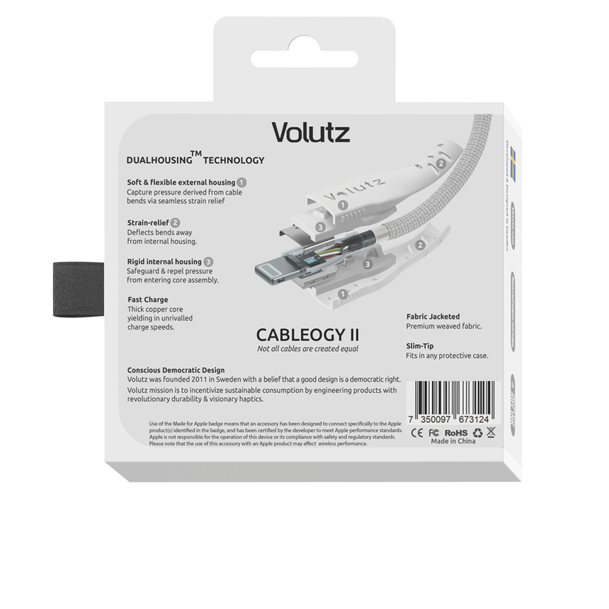 Volutz Cableogy II Lightning to USB C Cable, 1.5m, Ghost-white - Volutz