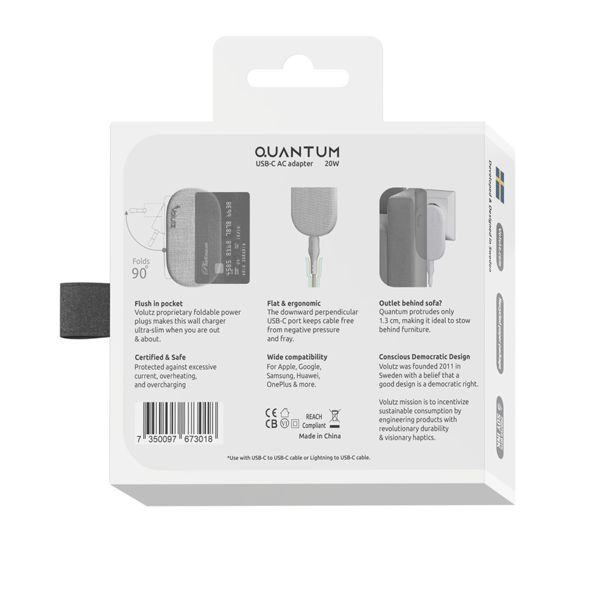 Quantum I 20W Ultra-flat USB-C Wall Charger, Snow-White - Volutz