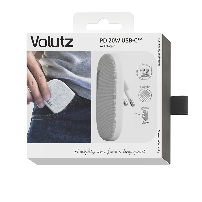 Quantum I 20W Ultra-flat USB-C Wall Charger, Snow-White - Volutz