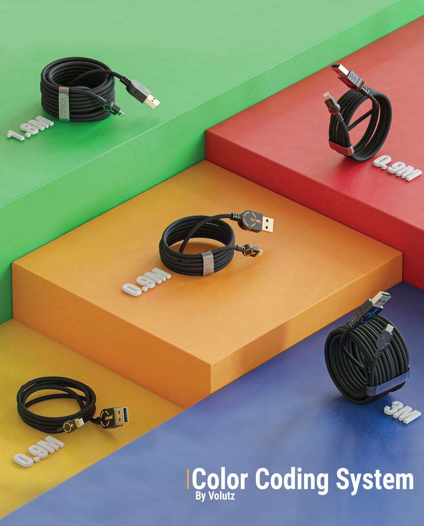 MFi Certified Lightning to USB Cables (5X), Assorted Lengths, Color-coded by Volutz - Volutz