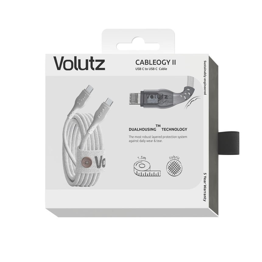 Volutz Cableogy II USB C to USB C Cable, 1.5m, Ghost-white - Volutz