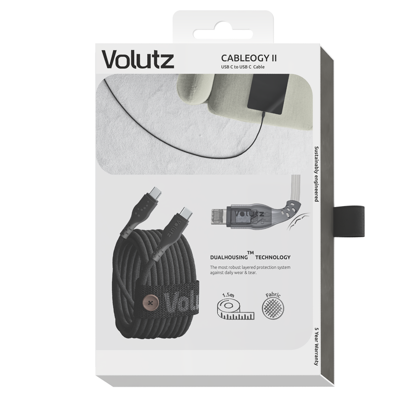 Volutz Cableogy II USB C to USB C Cable, 3m, Jet Black - Volutz